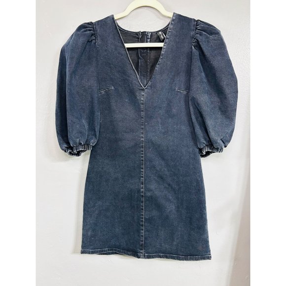 Zara Dark Denim Dress with Ballon Sleeves Size M - Picture 1 of 7